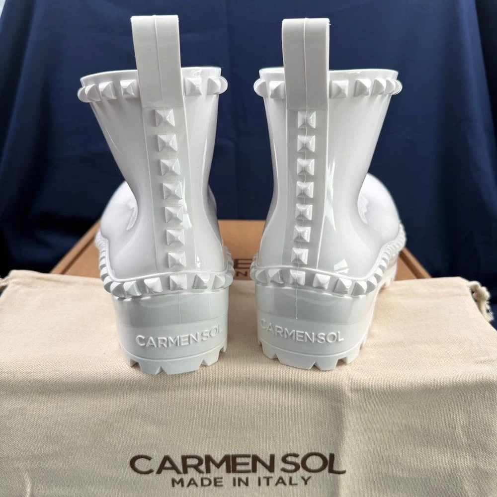 Carmen Sol Graziano White Jelly Studded Platform Rain Boots Italy Sz 40 US Sz 10